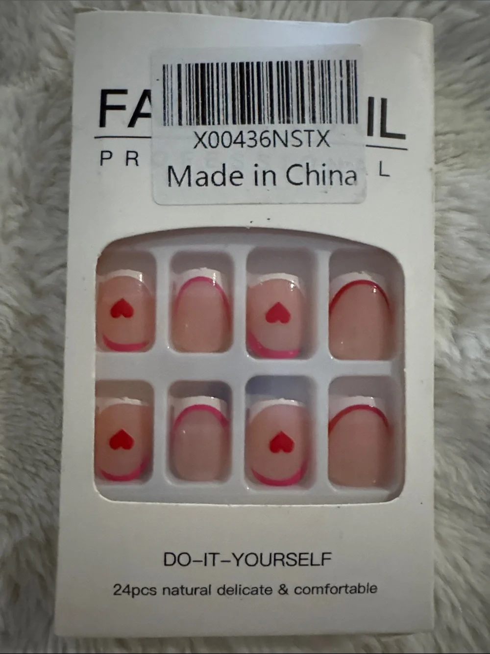 24pc Nude Pink Heart French Tip Press-On Nails Short Square Valentine AC109